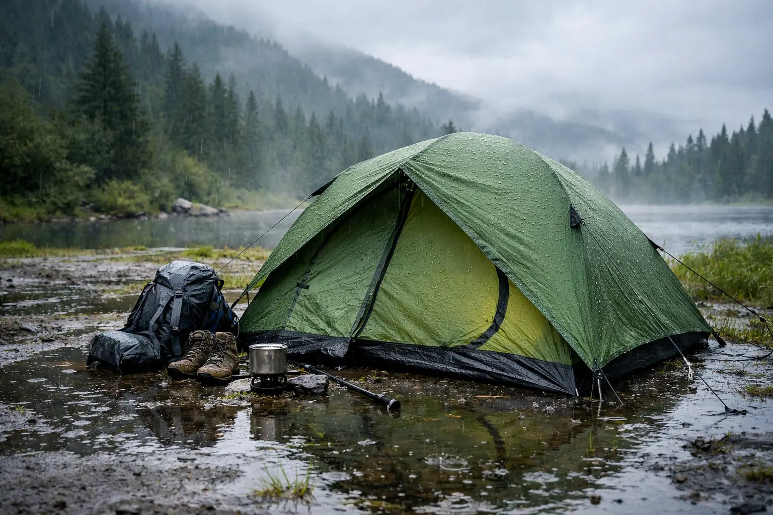 Trekkingzelt für nasse Bodenverhältnisse