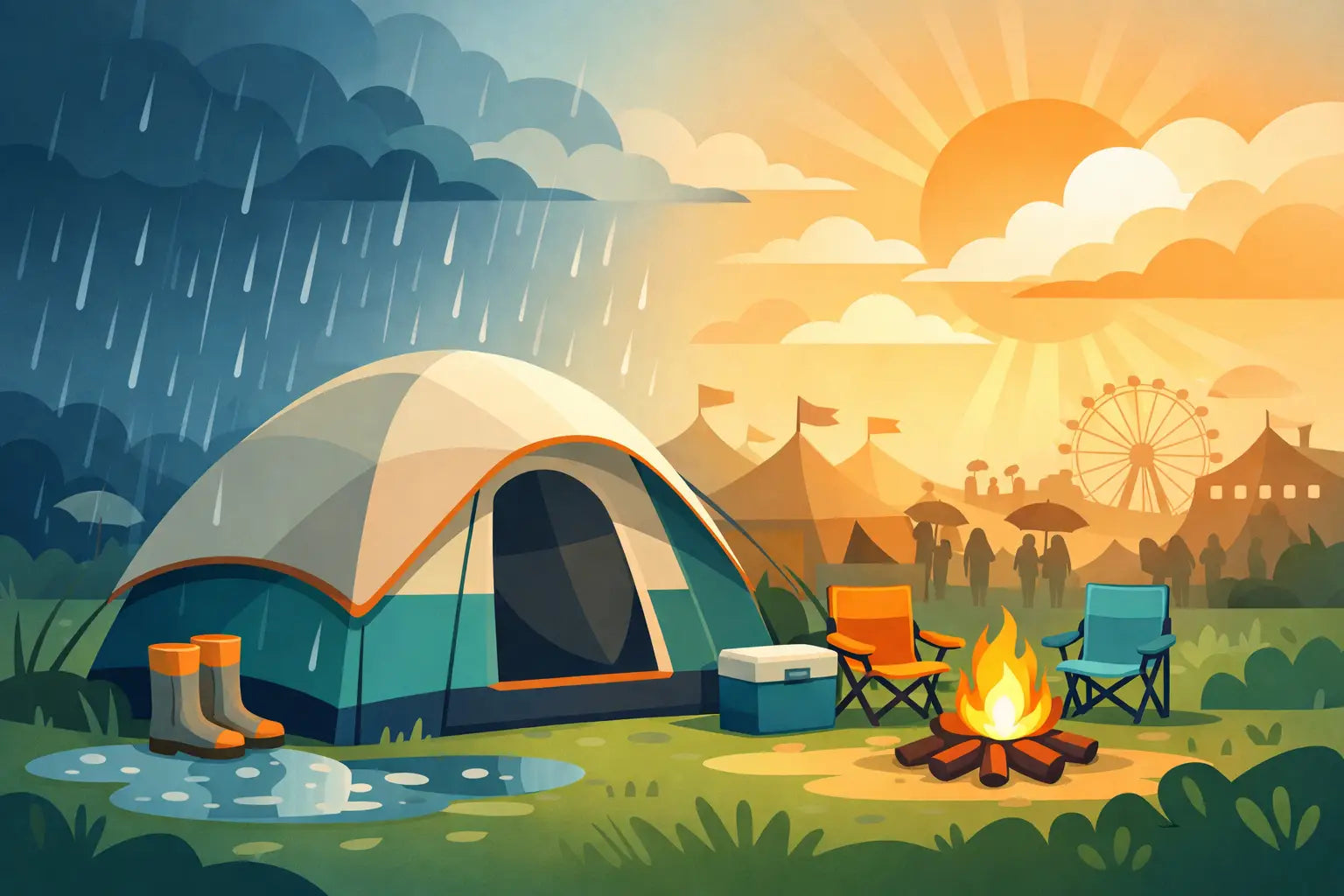 Zelt für regnerische und warme Festivals