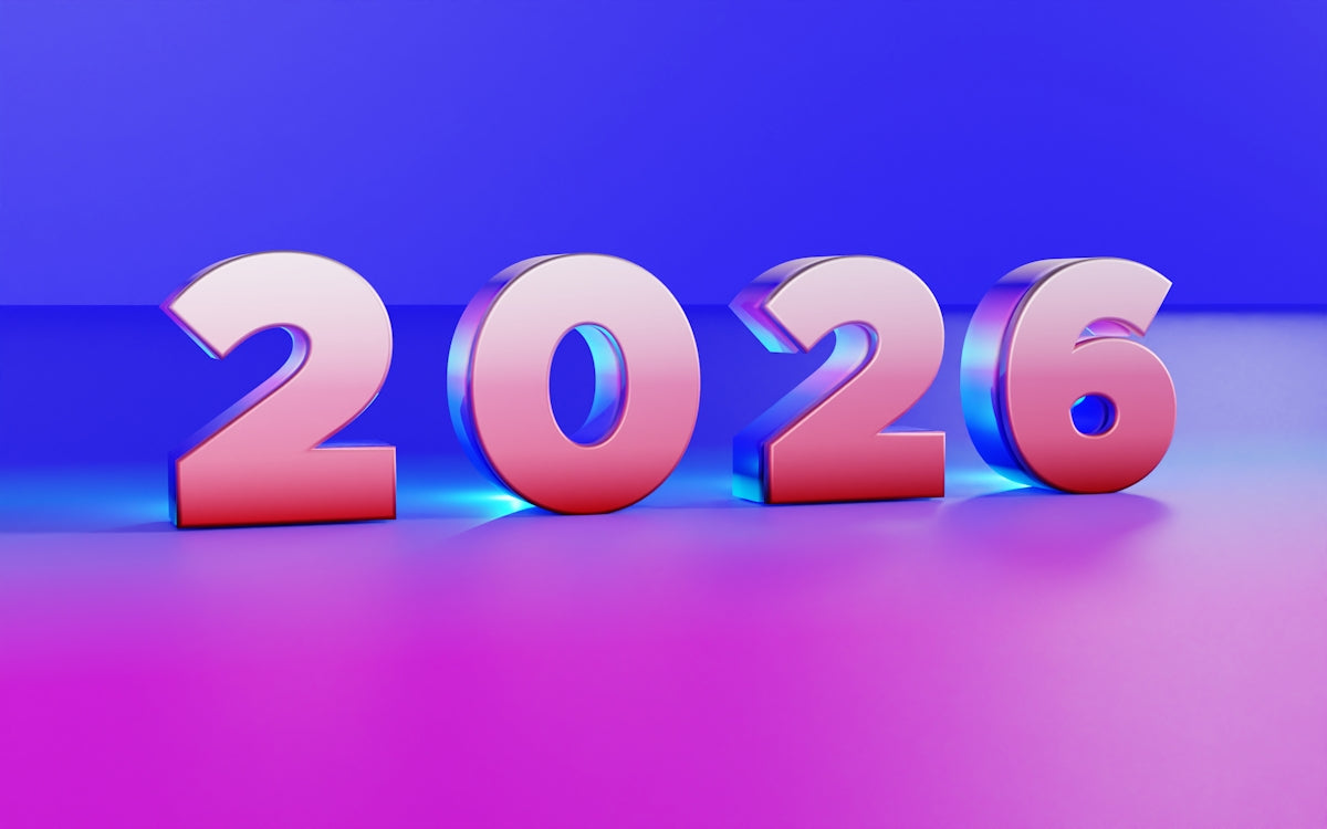 3D rendering of the year 2026 in pink and blue.