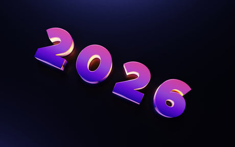 The year 2026 in purple and pink numbers