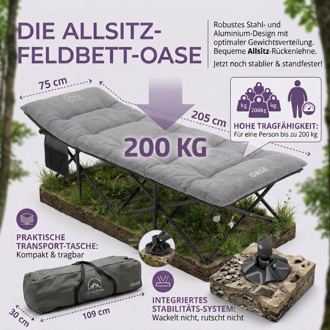 GOALPINE® OASE | Feldbett Groß mit Matratze [Wildtierleder Imitat] & Kissen