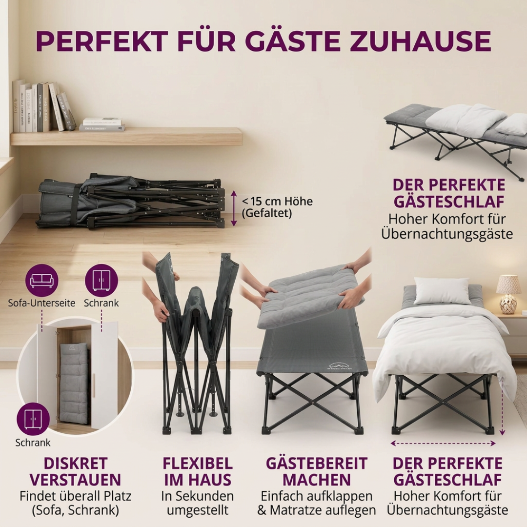 GOALPINE® OASE | Feldbett Groß mit Matratze [Wildtierleder Imitat] & Kissen