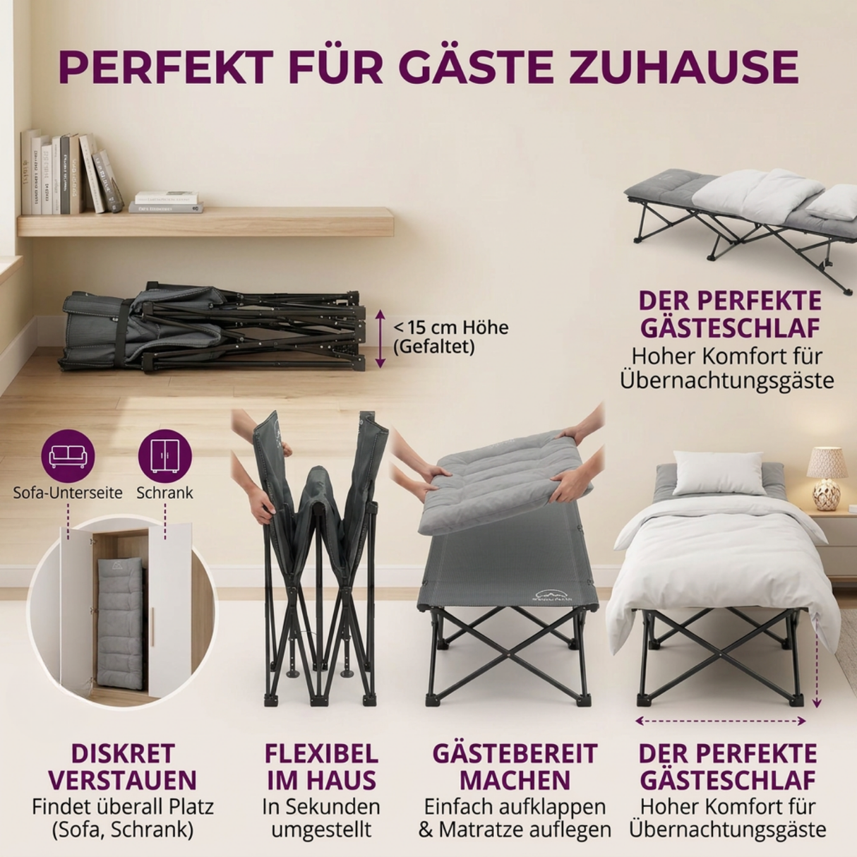 GOALPINE® OASE | Feldbett Groß mit Matratze [Wildtierleder Imitat] & Kissen
